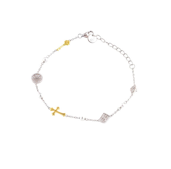 Picture of 925 Sterling Silver Multi Charms with Pearl Blessing Life Bracelet