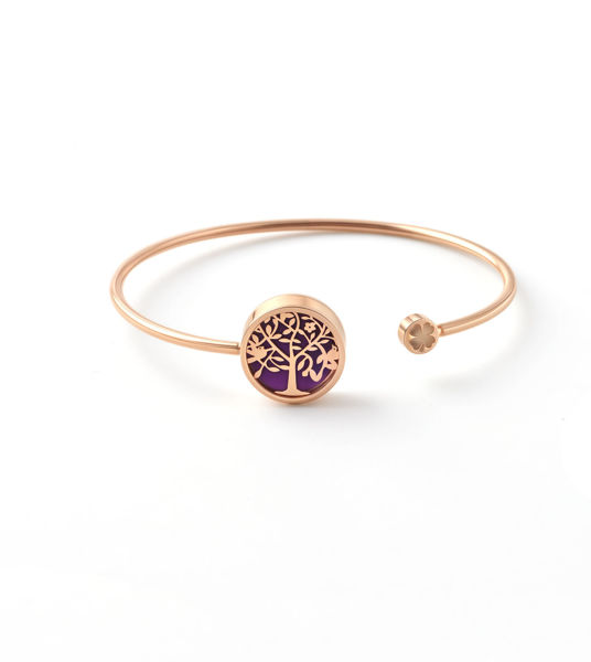 Picture of Silver Tone Essential oil diffuser w/Anti-fatigue Health Magnetic Tree of Life Surgical Steel Cuff Bangle 