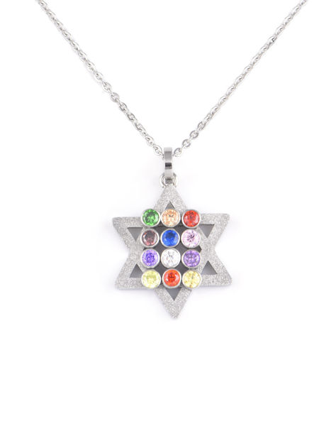 Picture of 12 Color Gemstone Star of David Priest Brand Necklace